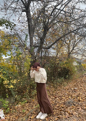 Kadın Kahverengi saten etek - Görsel 6