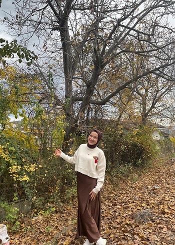 Kadın Kahverengi saten etek - Görsel 4