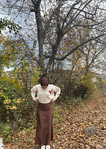 Kadın Kahverengi saten etek - Görsel 2