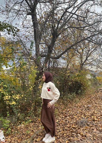 Kadın Kahverengi saten etek - Görsel 8