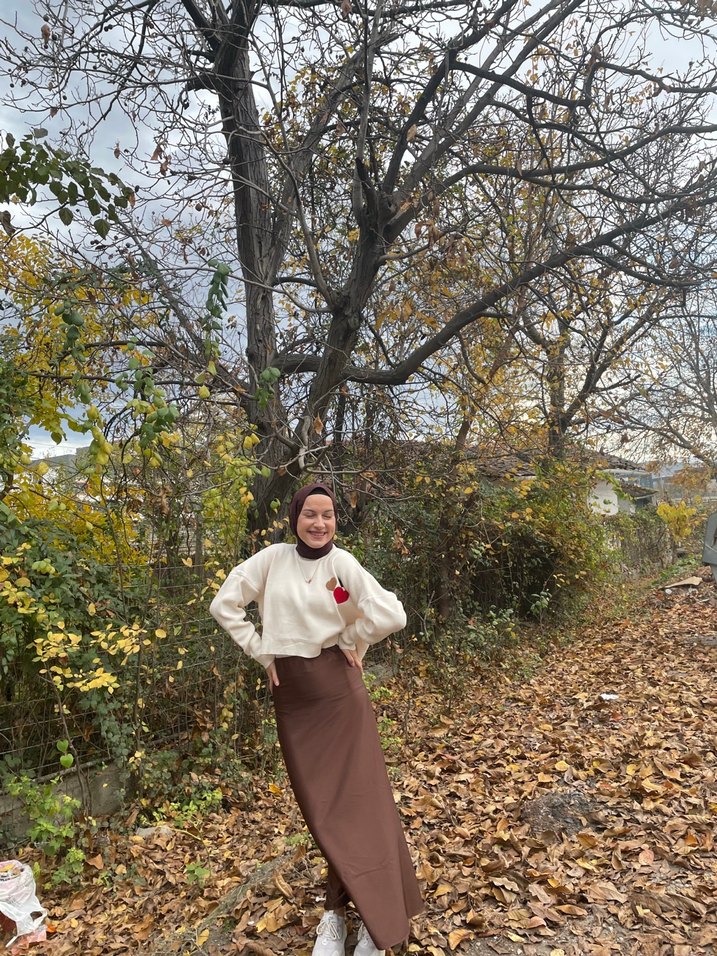 Kadın Kahverengi saten etek - Görsel 5