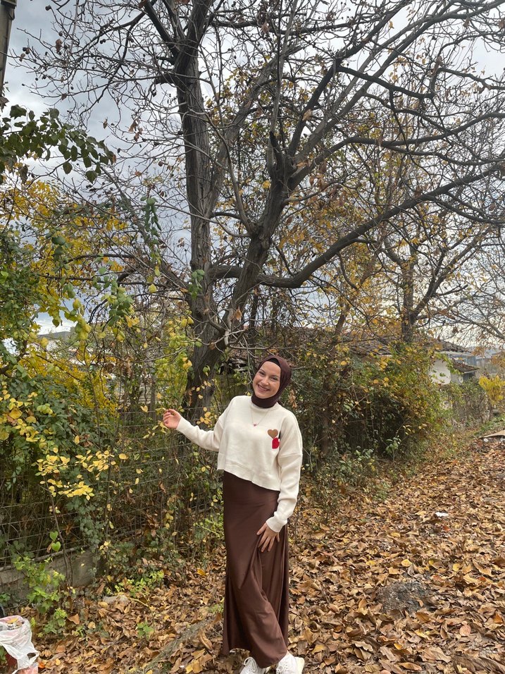 Kadın Kahverengi saten etek - Görsel 4