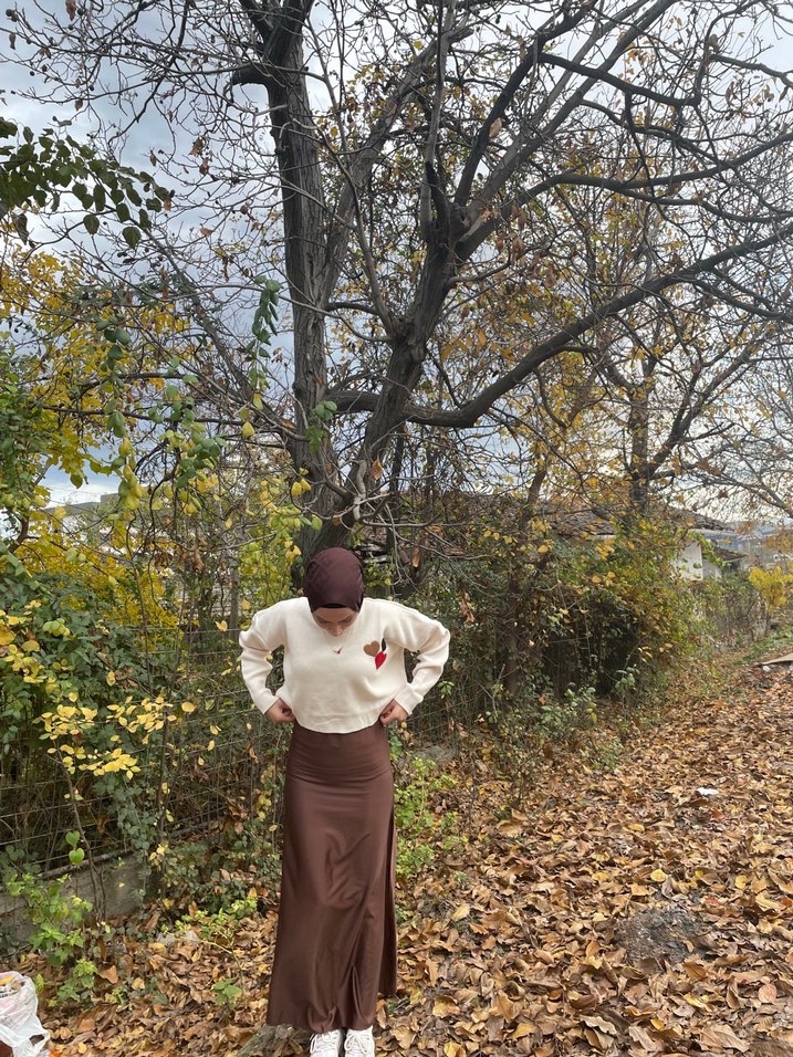 Kadın Kahverengi saten etek - Görsel 2