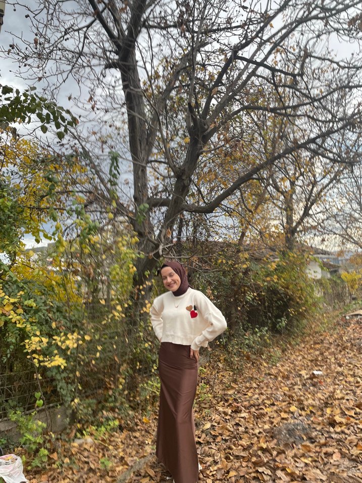 Kadın Kahverengi saten etek - Görsel 3