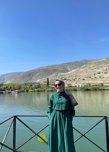 Uzun Yeşil Salaş Kadın Elbise - Görsel 6