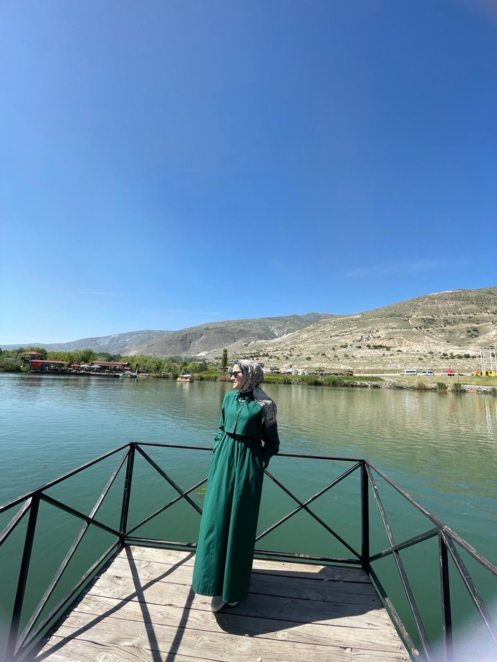 Uzun Yeşil Salaş Kadın Elbise - Görsel 4