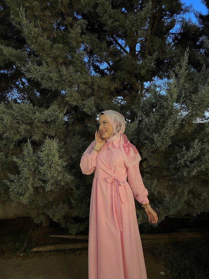 Uzun Pembe Elbise - Görsel 5