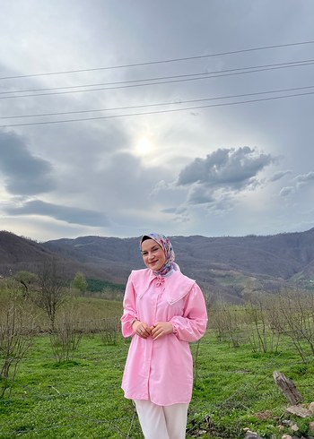 Pembe yakası incili gömlek - Görsel 5