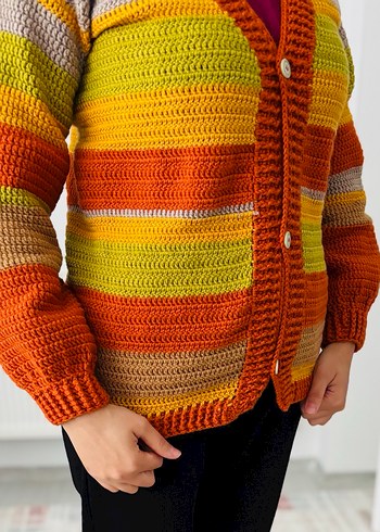 Renkli Örgü Kadın Hırka - Görsel 2