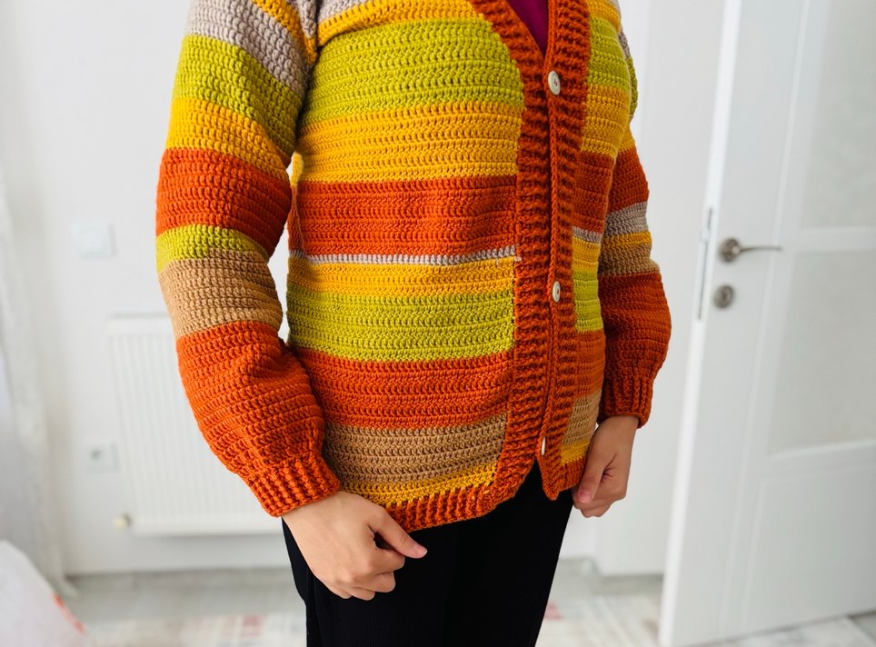 Renkli Örgü Kadın Hırka - Görsel 2