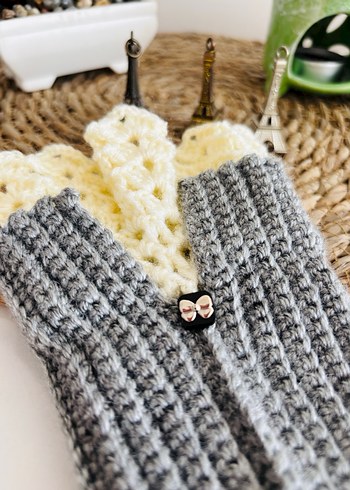 Bohem Gri Örgü Kadın Eldiveni - Görsel 2