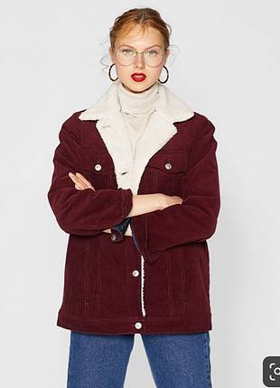 Stradivarius Stradivarius bordo fitilli ceket