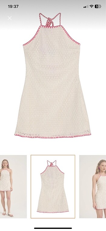Quzu Beyaz halter yaka mini elbise