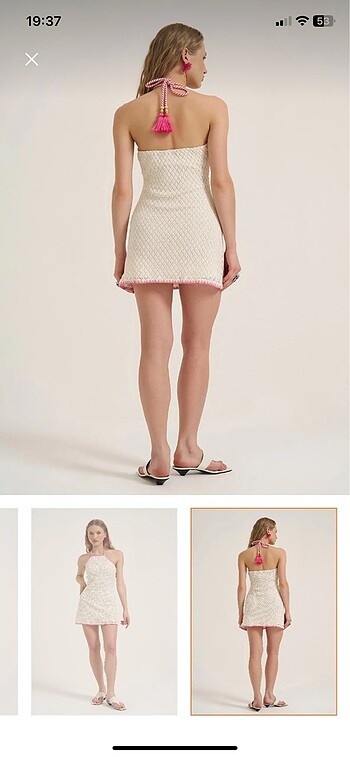 36 Beden Beyaz halter yaka mini elbise