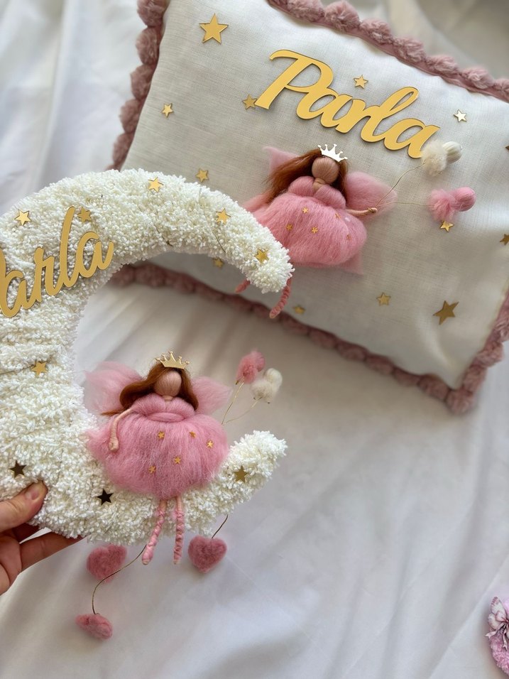 Pembe Nakışlı Örgü Çocuk Uyku Aksesuarları - Görsel 3
