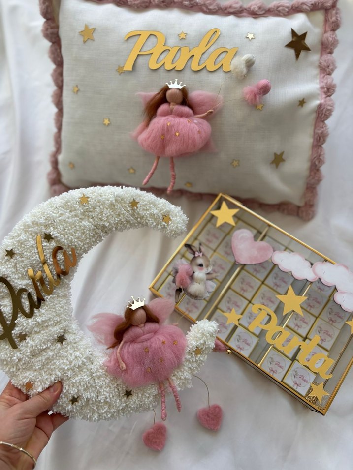 Pembe Nakışlı Örgü Çocuk Uyku Aksesuarları - Görsel 2