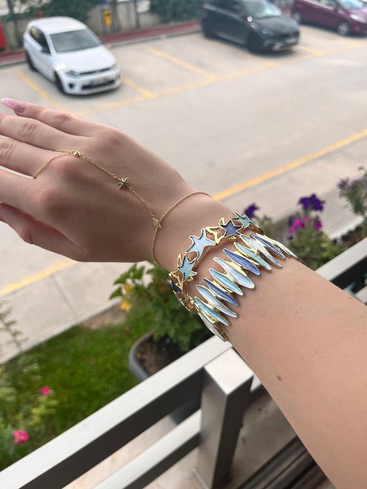 Seramik Esnek Mavi Renkli Yıldız Detaylı Kadın Bileklik - Görsel 2