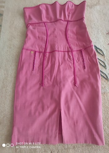 Pembe Straplez Mini Kalem Elbise
