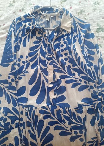 38 Beden H&M Mavi Batik Desenli Uzun Salaş Elbise