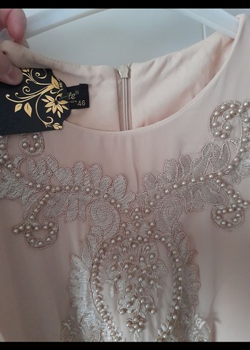 Nakışlı Bej Bohem Uzun Abiye Elbise - Görsel 6