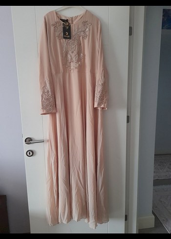 Nakışlı Bej Bohem Uzun Abiye Elbise - Görsel 3