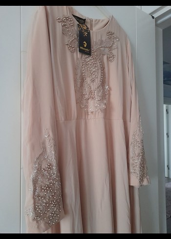 Nakışlı Bej Bohem Uzun Abiye Elbise - Görsel 4