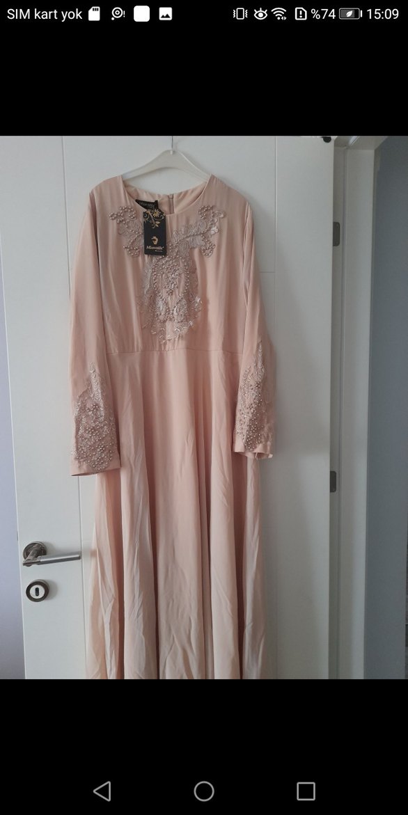 Nakışlı Bej Bohem Uzun Abiye Elbise - Görsel 2