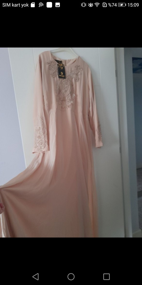 Nakışlı Bej Bohem Uzun Abiye Elbise - Görsel 5