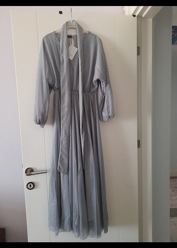 Bohem  Gri Uzun Elbise - Görsel 3