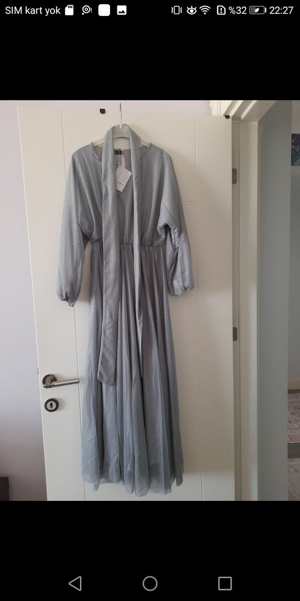 Bohem  Gri Uzun Elbise - Görsel 3