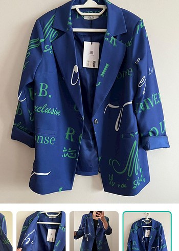 Zara Modern Yazi Desenli Mavi Blazer Ceket