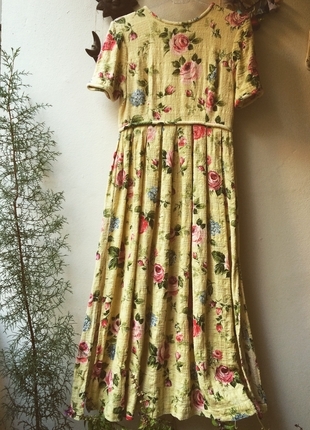 Sarı Çiçekli Vintage Elbise