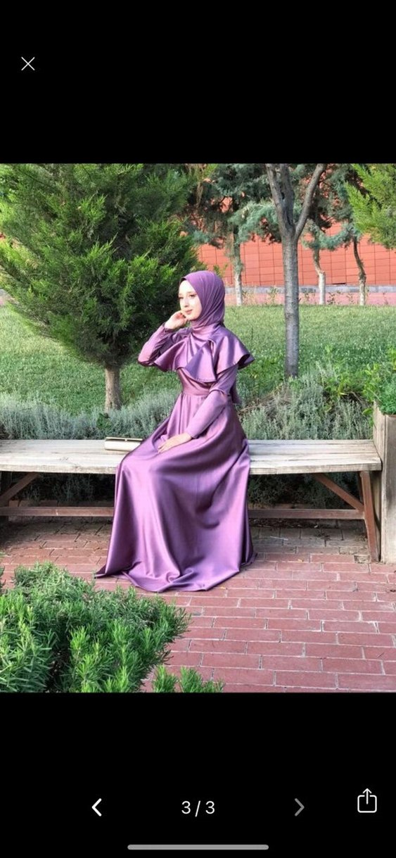 Uzun Kollu Mor Drapeli Tesettür Abiye - Görsel 3