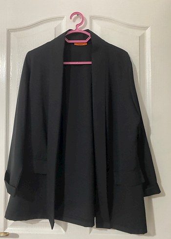 Drapeli Siyah Kadın Midi Blazer