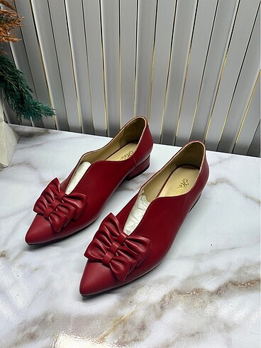 Kırmızı hakiki deri şık loafer