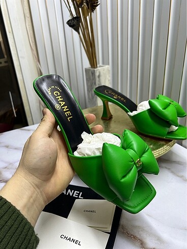 39 Beden yeşil Renk Chanel hakiki deri yeşil sandalet