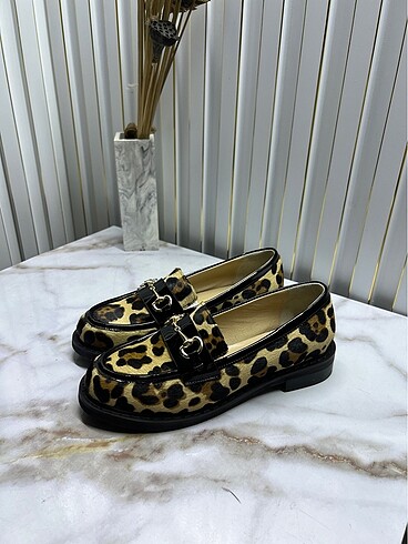Leopar hakiki deri loafer