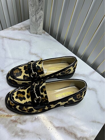 inci Leopar hakiki deri loafer