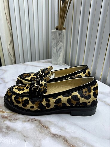 38 Beden Leopar hakiki deri loafer