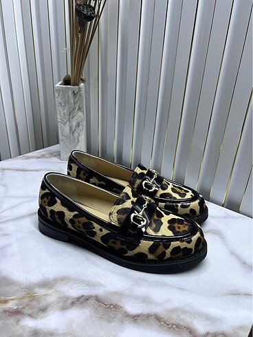 inci Leopar hakiki deri loafer