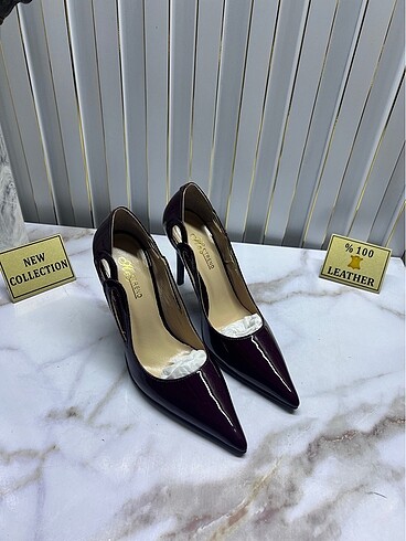 Bordo rugan hakiki deri stiletto