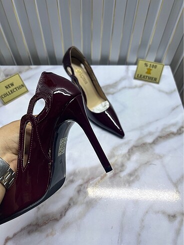 38 Beden bordo Renk Bordo rugan hakiki deri stiletto