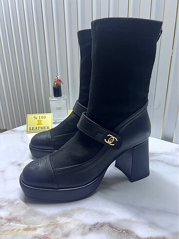 Chanel Chanel bot siyah hakiki deri streç