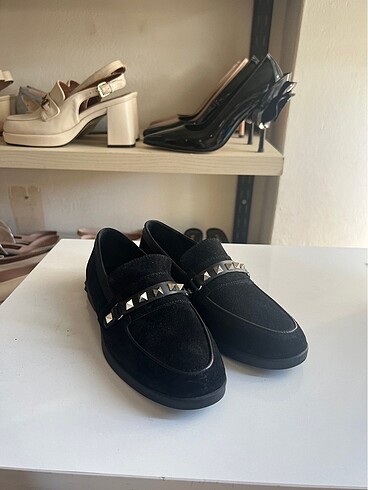 Valentino Siyah hakiki deri süet loafer