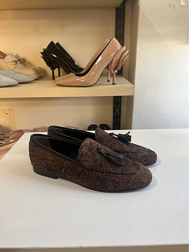 Kahverengi sırçalı loafer