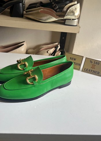 37 Beden Yeşil Deri Tokalı Kadın Loafer