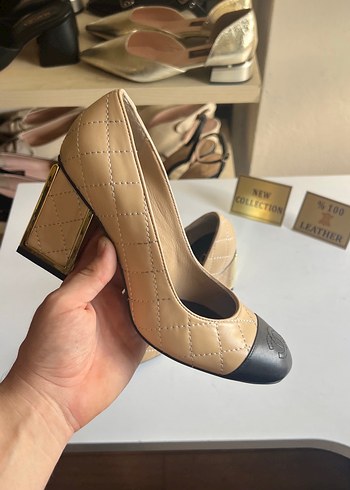 Chanel Bej Kapitone Deri Kadın Klasik Topuklu Ayakkabı