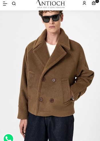 Erkek antioch men Kahverengi Düğmeli Yün Kaban - Görsel 2