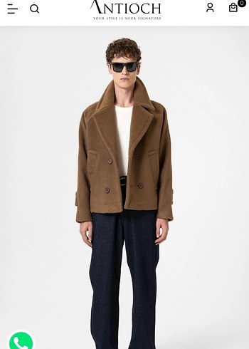 Erkek antioch men Kahverengi Düğmeli Yün Kaban - Görsel 3