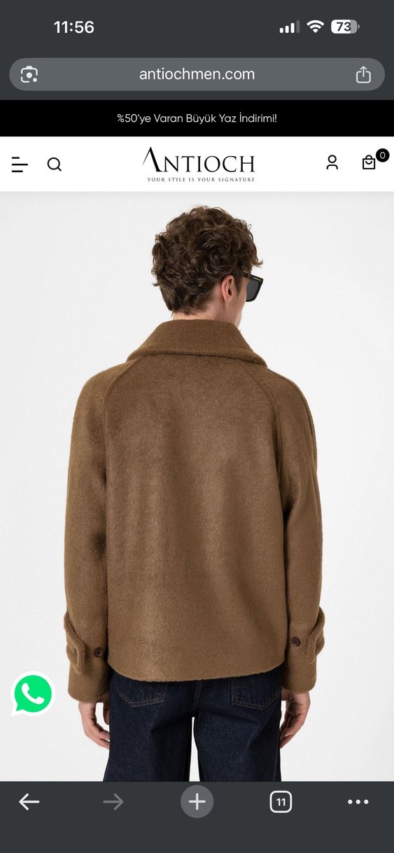 Erkek antioch men Kahverengi Düğmeli Yün Kaban - Görsel 5